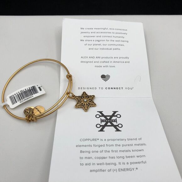Alex and Ani Bracelet SNOWFLAKE PEARL INFUSION Charm Rafaelian Gold Bangle NWT - Picture 7 of 8